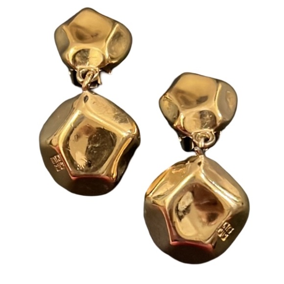 Vintage Givenchy Gold Plated Irregular Door Knocker Drop Logo Clip Earring - Picture 3 of 11